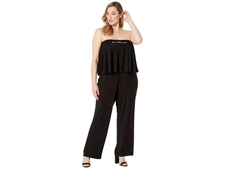 Bebe Plus Size Logo Strapless Romper (black) Women's Jumpsuit & Rompers One Piece