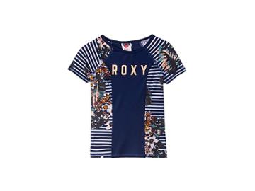 Roxy Kids Keep In Flow Short Sleeve Rashguard (big Kids) (medieval Blue Boardwalk) Girl's Swimwear