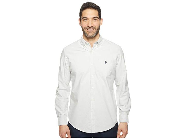 U.s. Polo Assn. Solid Long Sleeve Classic Fit Single Pocket Sport Shirt (light Heather Gray) Men's T Shirt