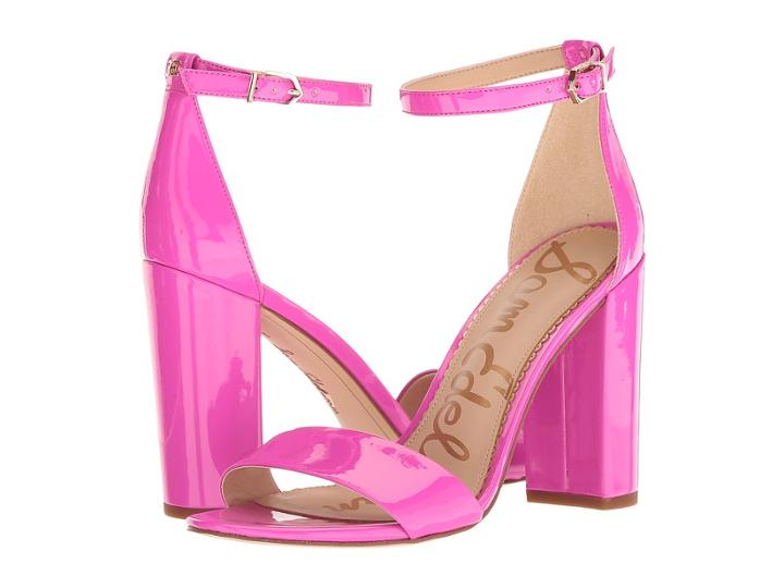 Sam Edelman Yaro Ankle Strap Sandal Heel (neon Fuchsia Patent) Women's Dress Sandals