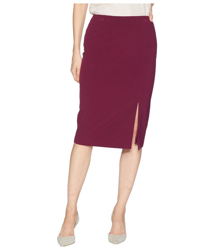 Tahari By Asl Bi-stretch Pencil Skirt With Front Slit (cabernet) Women's Skirt