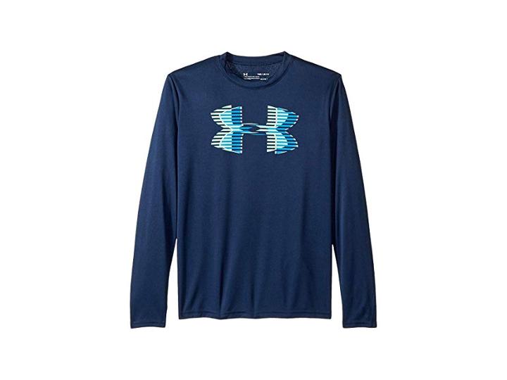Under Armour Kids Tech Big Logo Long Sleeve (big Kids) (academy/blue Circuit) Boy's Clothing