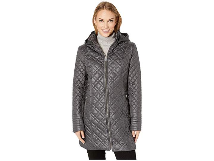 Via Spiga Multi Quilt Hooded (gunmetal 2) Women's Coat