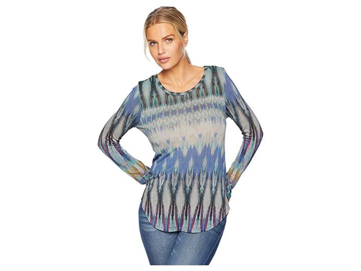 Karen Kane Long Sleeve Shirttail Top (print) Women's Clothing