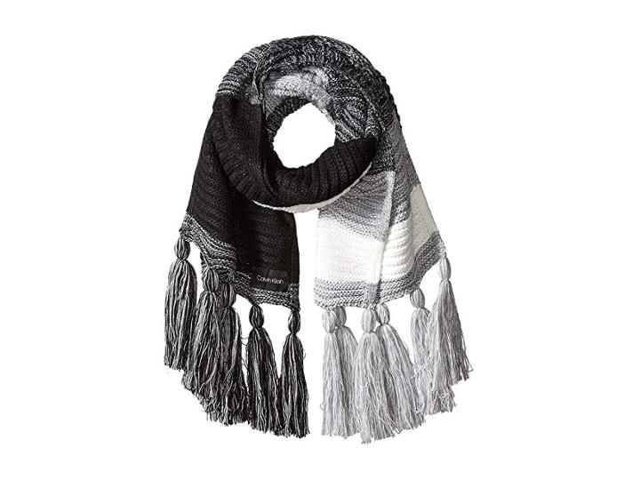 Calvin Klein Marled Color Block Tassel Scarf (heathered Mid Grey) Scarves