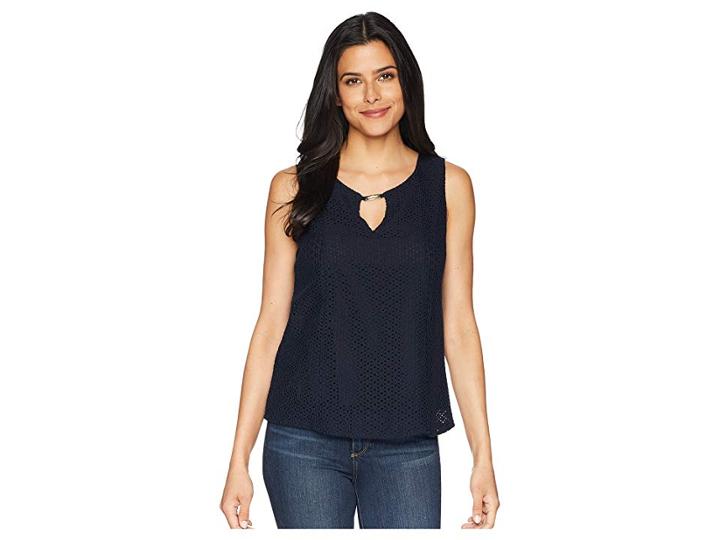 Ellen Tracy Sleeveless Eyelet Lace Blouse (ink) Women's Blouse
