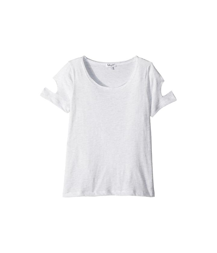 Splendid Littles Cut Out Short Sleeve Top (big Kids) (light Grey Heather) Girl's Clothing