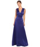 Alberta Ferretti Sleeveless V-neck Satin Gown (deep Blue) Women's Dress