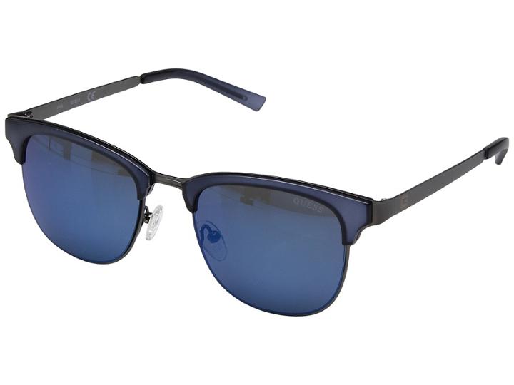 Guess Gf5016 (crystal Matte Blue/gunmetal/blue Mirror Lens) Fashion Sunglasses