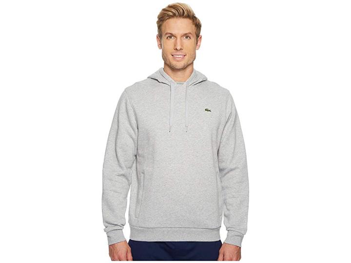Lacoste Sport Pullover Hoodie Fleece (silver Chine/navy Blue) Men's Sweatshirt