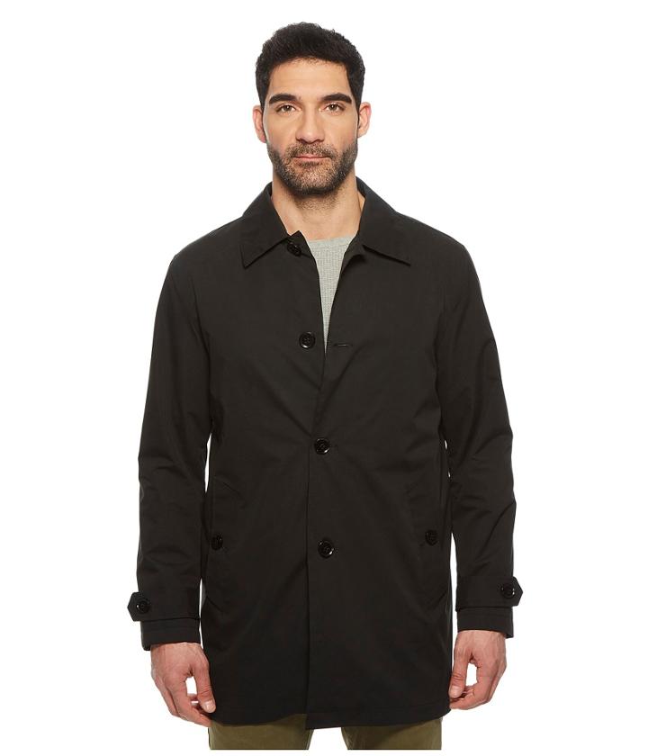 Cole Haan Stand Collar Rain Jacket With Back Hem Vent (black) Men's Coat