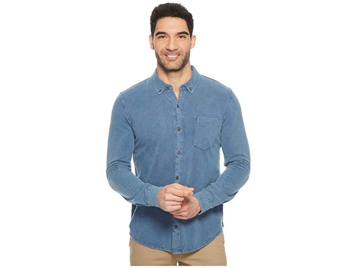 Mod-o-doc Bass Rock Long Sleeve Button Front Polo Shirt (new Navy Stone) Men's Long Sleeve Button Up