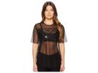 Versace Jeans Couture Sheer Designed Brand Short Sleeve Top (nero) Women's Clothing