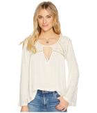 Lucky Brand Lace Mix Peasant Top (eggshell) Women's Clothing