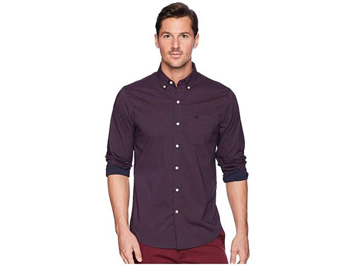 Dockers Long Sleeve Stretch Woven Shirt (scarlet Sage Print) Men's Clothing