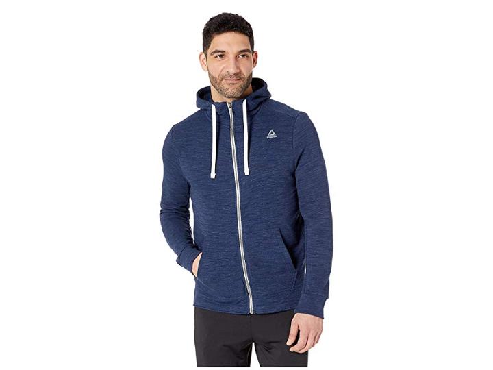 Reebok Training Essentials Marble Group Full Zip (collegiate Navy) Men's Clothing