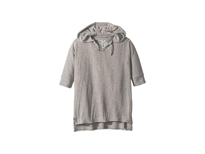 Chaser Kids Super Soft Love Knit Split Side 3/4 Sleeve Pullover Hoodie (little Kids/big Kids) (heather Grey) Girl's Sweatshirt