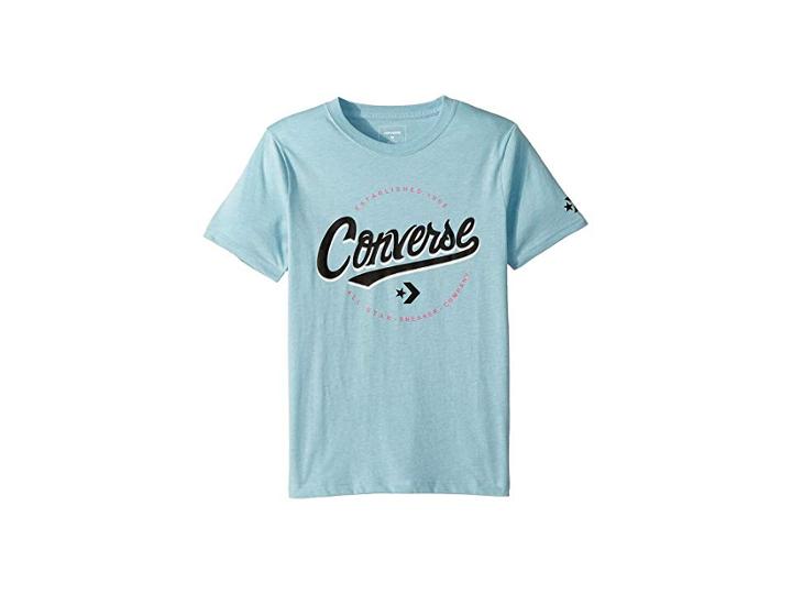 Converse Kids Script Lock Up Tee (big Kids) (ocean Bliss) Boy's T Shirt