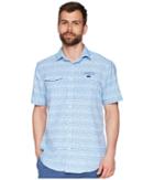 Vineyard Vines Fish Hook Wave Short Sleeve Harbor Shirt (basin Blue) Men's Clothing