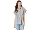 Alexander Jordan Linen/cot Short Sleeve Popover (blue/white Stripe) Women's Clothing