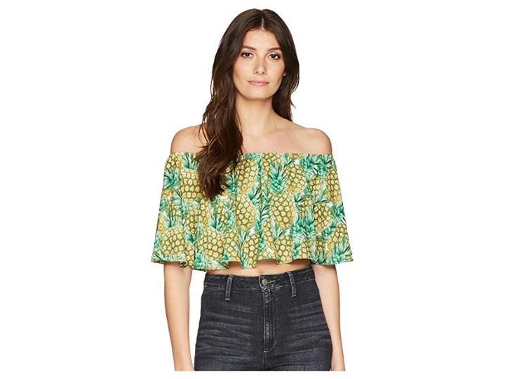 Show Me Your Mumu Heidi Ruffle Crop Top (pineapple Paradise) Women's Clothing