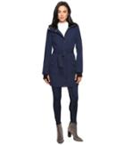 Jessica Simpson Long Softshell W/ Faux Fur Collar And Hood (navy) Women's Coat