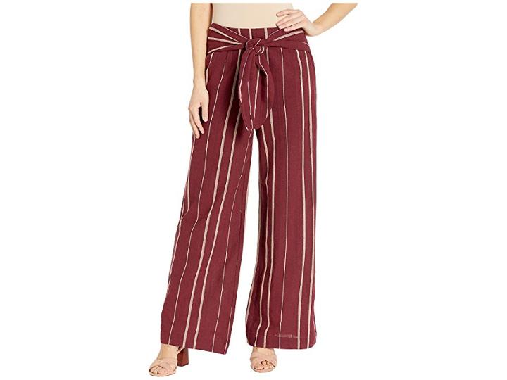 Moon River High-waisted Tie Front (wine/tan Stripe) Women's Casual Pants