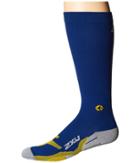 2xu Flight Compression Socks (navy/yellow) Men's Knee High Socks Shoes