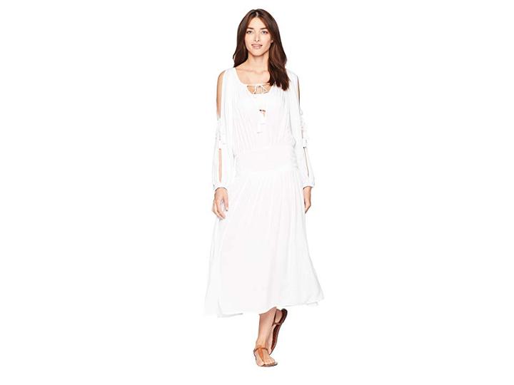 Michael Michael Kors Twisted Rope Midi Dress Cover-up W/ Rope Ties Tassels (white) Women's Swimwear