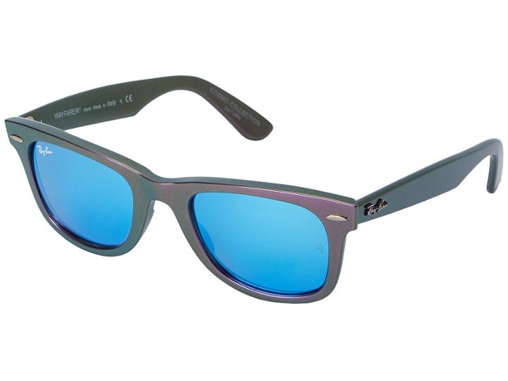Ray-ban Rb2140 Iridescent Colored Wayfarer 50mm (saturn Metallic Violet/grey Mirror Blue) Fashion Sunglasses