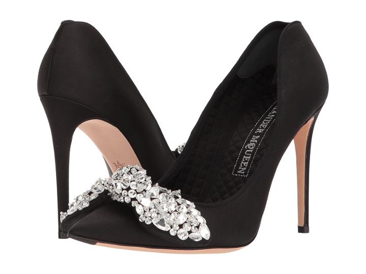 Alexander Mcqueen Bow Embroidered Heart Pump (black/black/crystal/black) High Heels