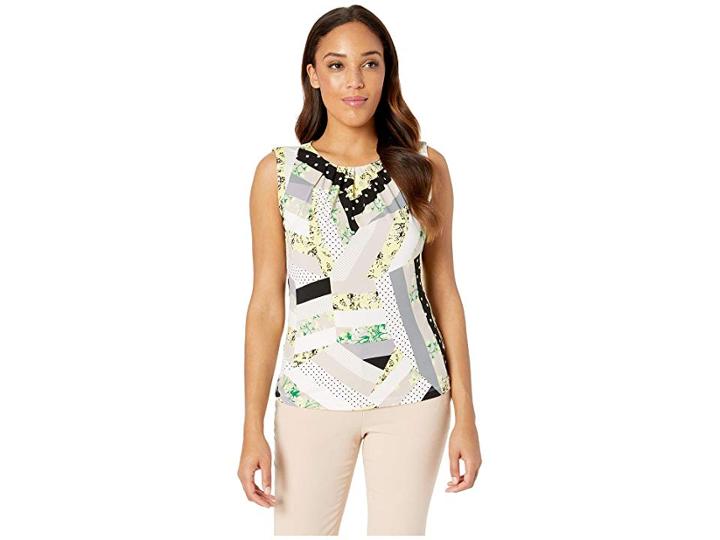 Calvin Klein Printed Pleat Neck Cami (zest Multi) Women's Sleeveless