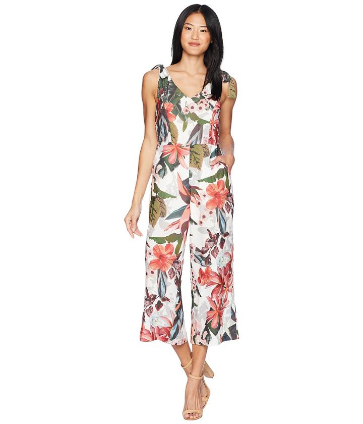 Romeo & Juliet Couture Floral Jumpsuit (white Multi) Women's Jumpsuit & Rompers One Piece