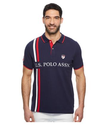 U.s. Polo Assn. Vertical Stripe Uspa Patch Polo Shirt (classic Navy) Men's Clothing