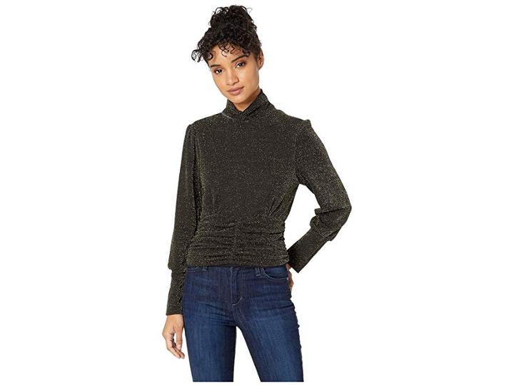 J.o.a. Gold Glitter Mock Neck Knit Top (black/gold) Women's Clothing