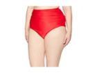 Unique Vintage Plus Size Ruched Georgiana High-waist Bottom (solid Red) Women's Swimwear