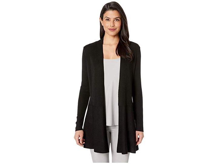 Anne Klein Long Cardigan With Waist Seam (anne Black) Women's Sweater