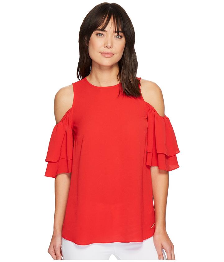 Michael Michael Kors Cold Shoulder Flounce Top (true Red) Women's Clothing