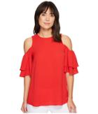 Michael Michael Kors Cold Shoulder Flounce Top (true Red) Women's Clothing