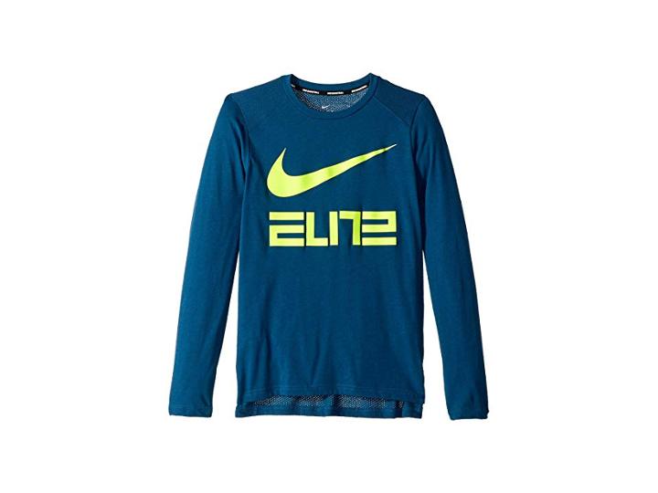 Nike Kids Dry Elite Basketball Long Sleeve Top (little Kids/big Kids) (blue Force/volt) Boy's T Shirt