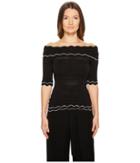 Yigal Azrouel Off Shoulder Scalloped Trim Knit Top (jet) Women's Clothing