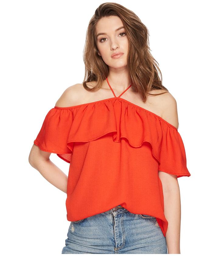 Jack By Bb Dakota Emonds Off The Shoulder Halter Top (poppy Red) Women's Clothing