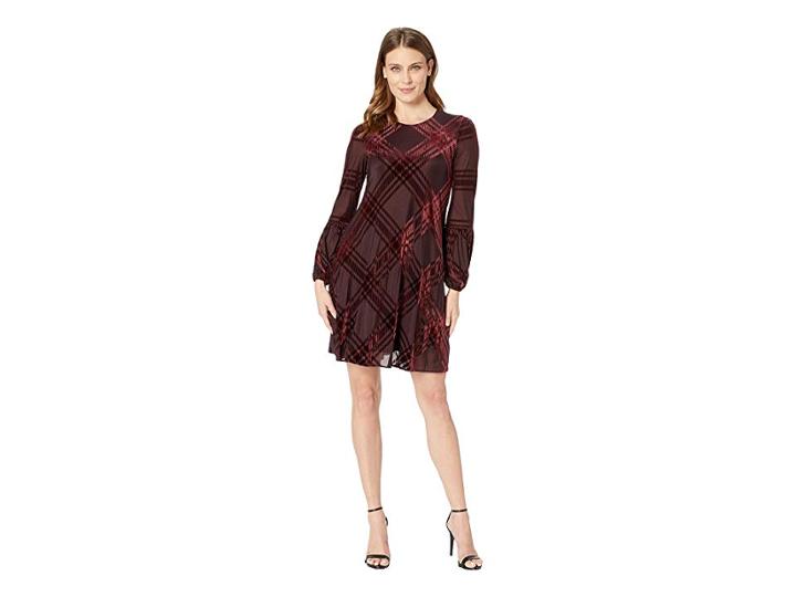 Taylor Plaid Burnout Shift Dress (burgundy) Women's Dress