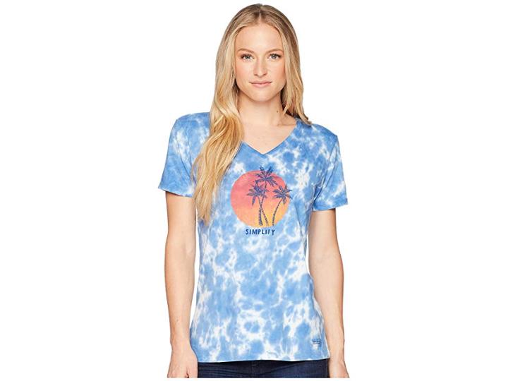 Life Is Good Simplify Palms Crusher Vee Tee (powder Blue Tie-dye) Women's T Shirt