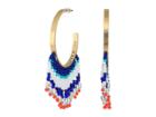 Rebecca Minkoff Luna Beaded Drape Fringe Hoops Earrings (gold/navy Multi) Earring