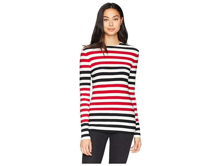 Kamalikulture By Norma Kamali Spliced Top (tango/black 3/4 Stripe Combo) Women's Clothing