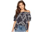 Angie Off Shoulder Babydoll Top (navy) Women's Clothing