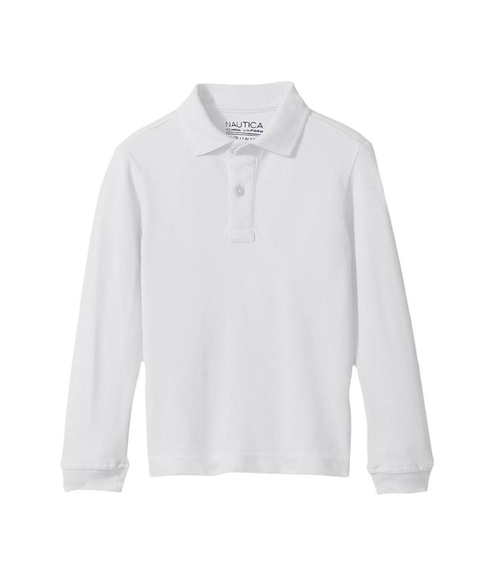 Nautica Kids Long Sleeve Pique Polo (big Kids) (white) Boy's Long Sleeve Pullover