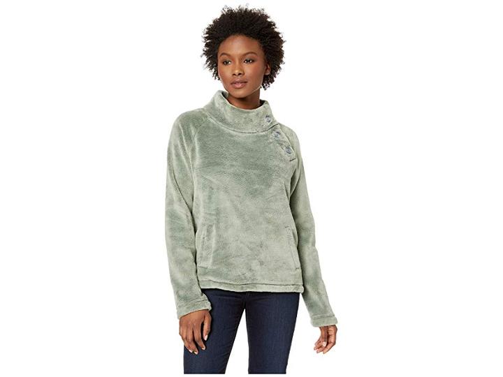Mod-o-doc Plush Faux Sherpa Buttoned Funnel Neck Pullover (dusty Sage) Women's Sweater