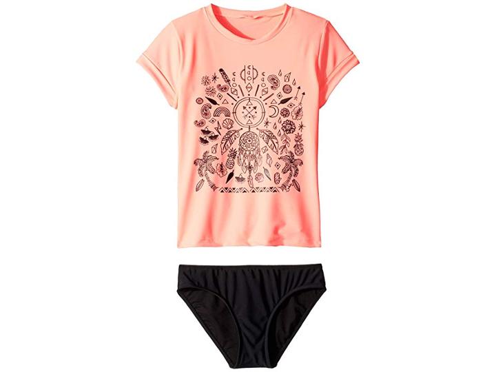 Seafolly Kids Summer Essentials Short Sleeve Surf Set (little Kids/big Kids) (peach Pearl) Girl's Swimwear Sets